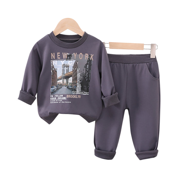 Boys Printed Round Neck Long Sleeves Sweatshirt With Jogger
