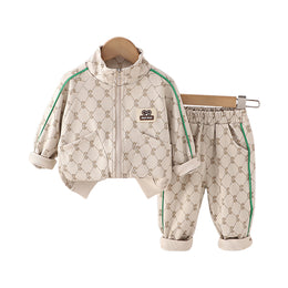 Kids Beige Printed Pure Cotton Sweatshirt & Pyjamas