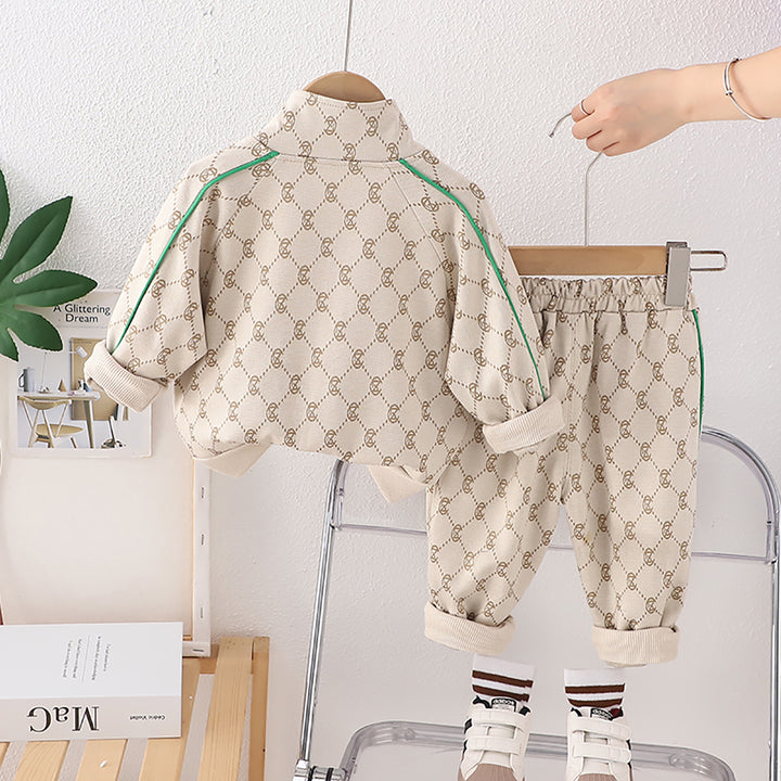 Kids Beige Printed Pure Cotton Sweatshirt & Pyjamas