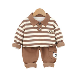 Kids Brown & White Striped Pure Cotton Top with Pyjamas