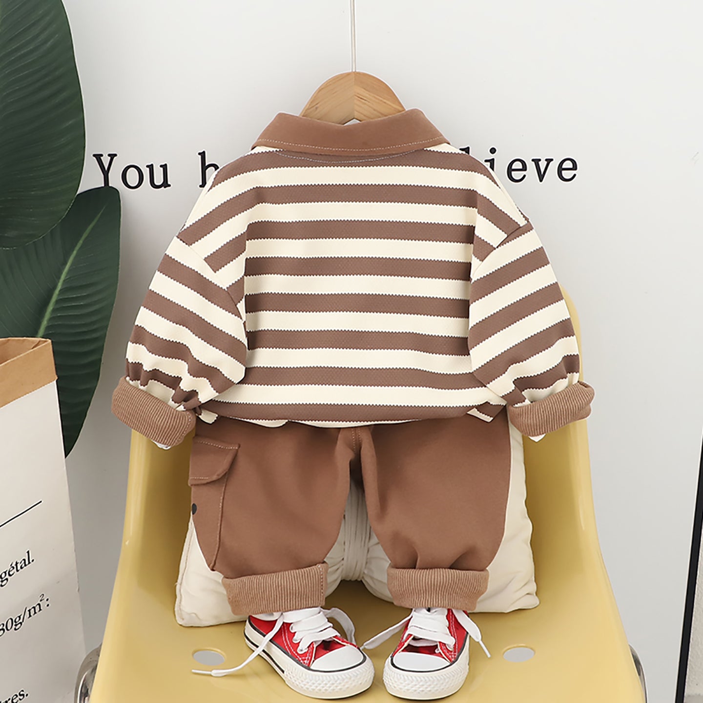 Kids Brown & White Striped Pure Cotton Top with Pyjamas