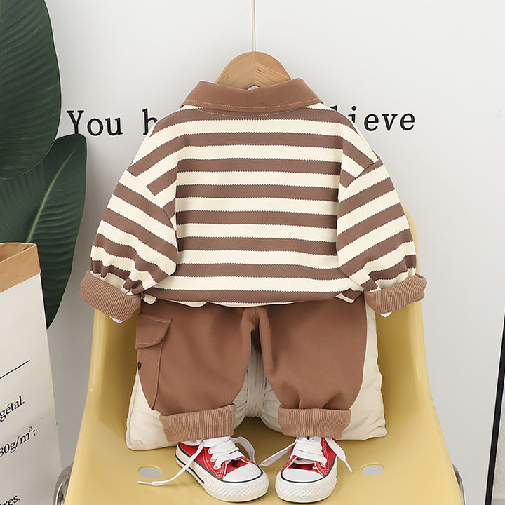 Kids Brown & White Striped Pure Cotton Top with Pyjamas