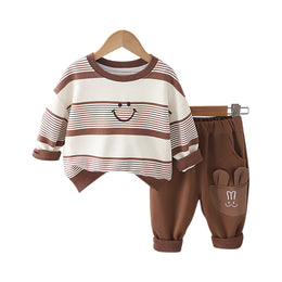 Kids Brown & White Striped Pure Cotton Top with Pyjamas