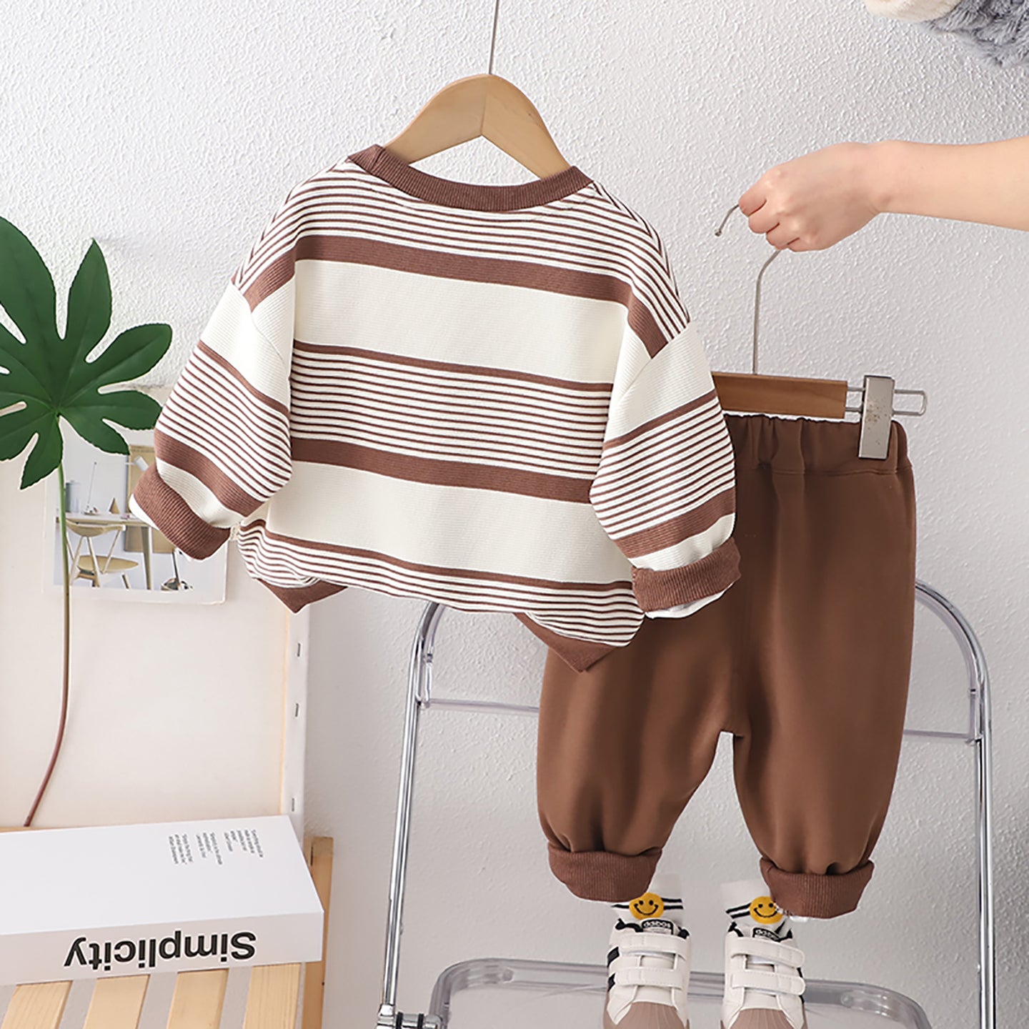 Kids Brown & White Striped Pure Cotton Top with Pyjamas