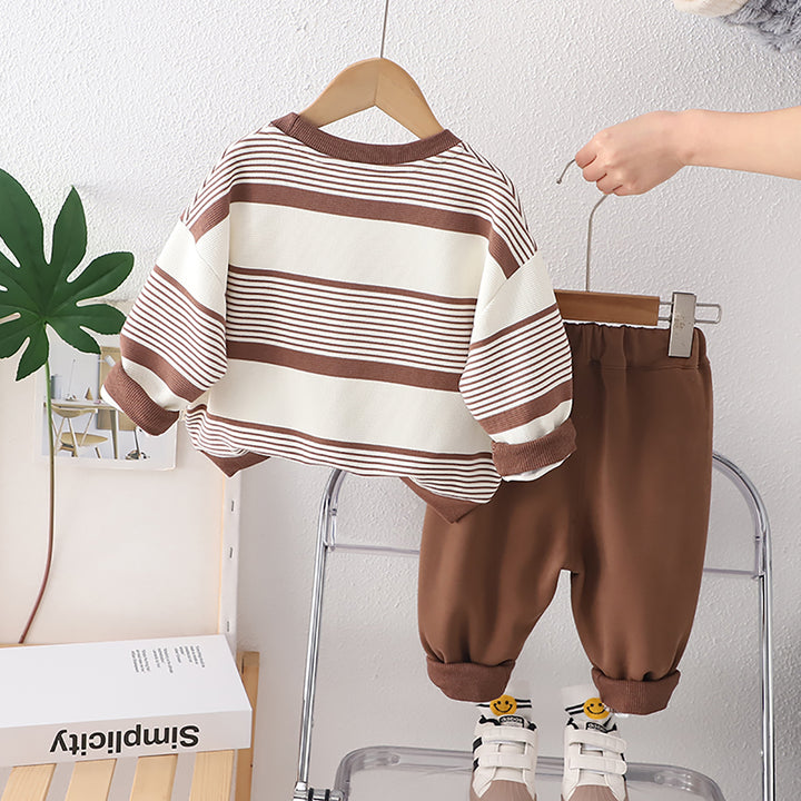 Kids Brown & White Striped Pure Cotton Top with Pyjamas