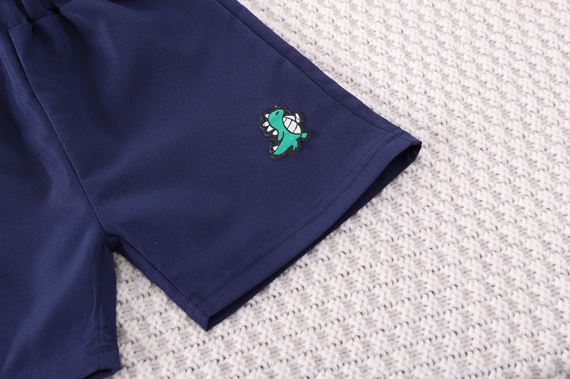 Boys Beige & Navy Blue Printed Shirt with Shorts