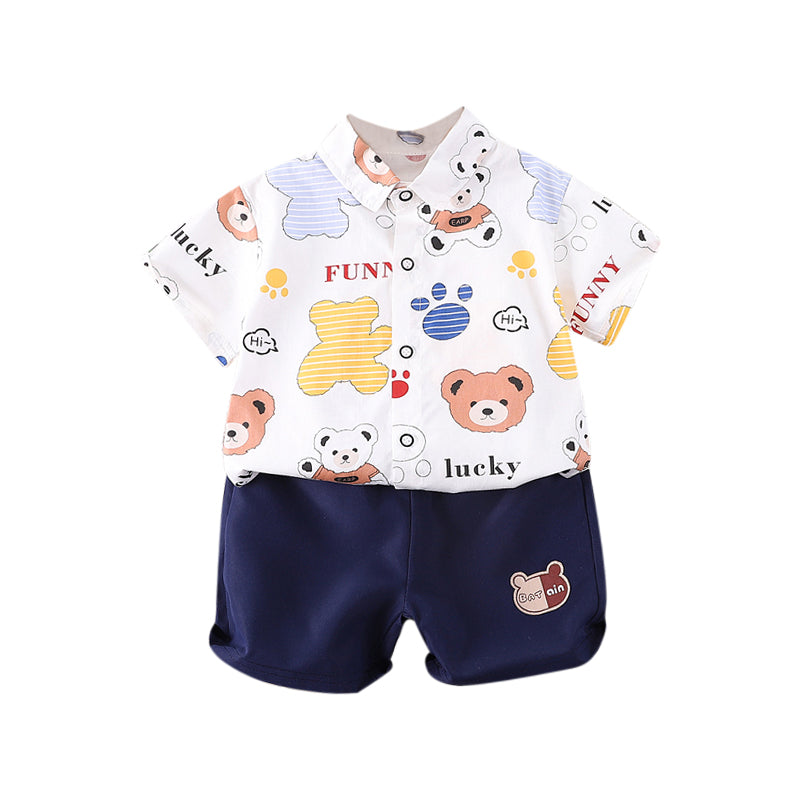 Boys Printed Shirt Collar Shirt with Shorts