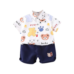 Boys Printed Shirt Collar Shirt with Shorts