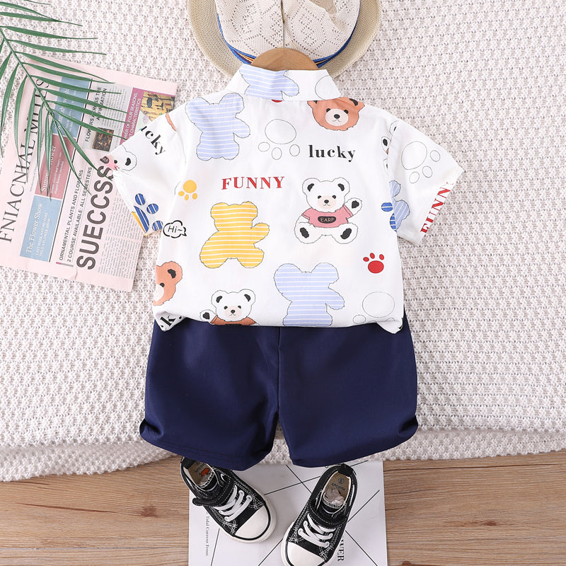 Boys Printed Shirt Collar Shirt with Shorts