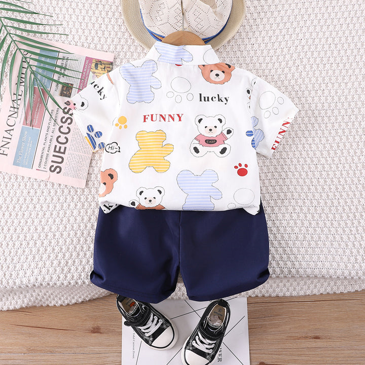 Boys Printed Shirt Collar Shirt with Shorts
