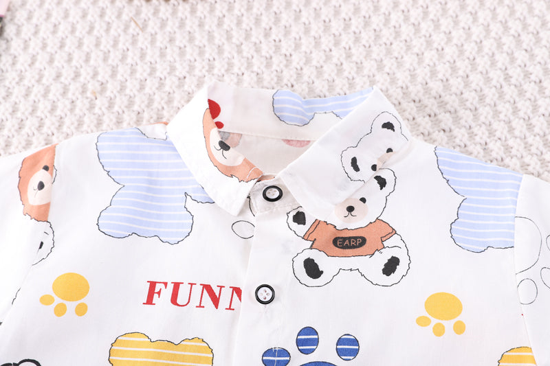 Boys Printed Shirt Collar Shirt with Shorts