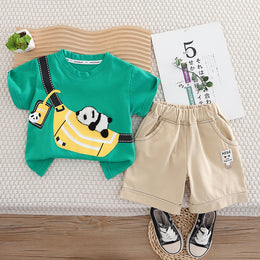 Boys Printed Round Neck T-shirt With Shorts