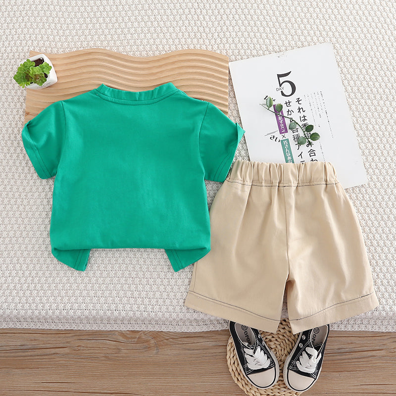 Boys Printed Round Neck T-shirt With Shorts