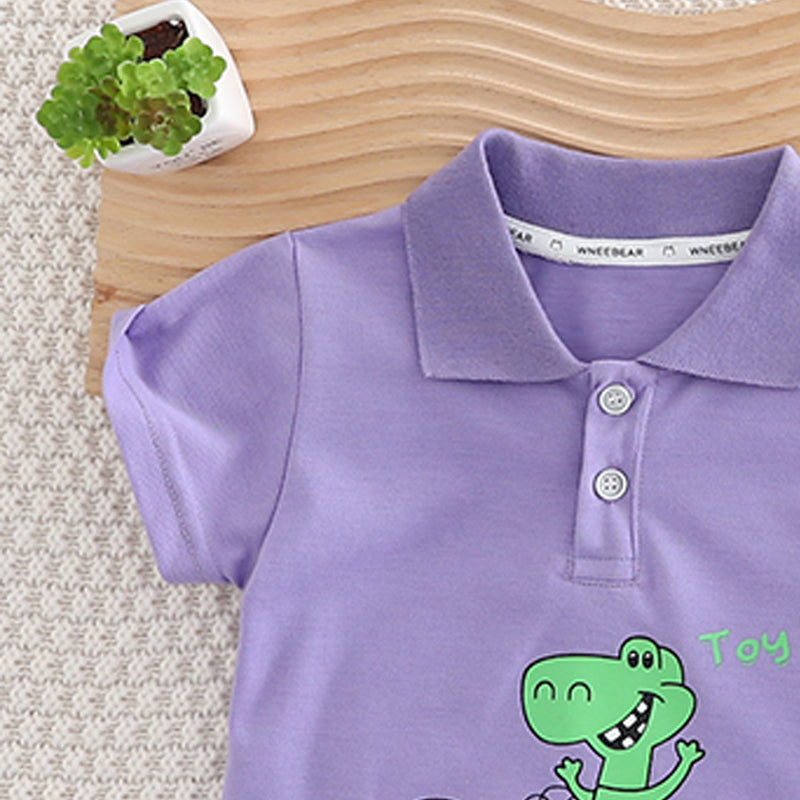 Boys Animal Printed Shirt Collar T-shirt With Shorts