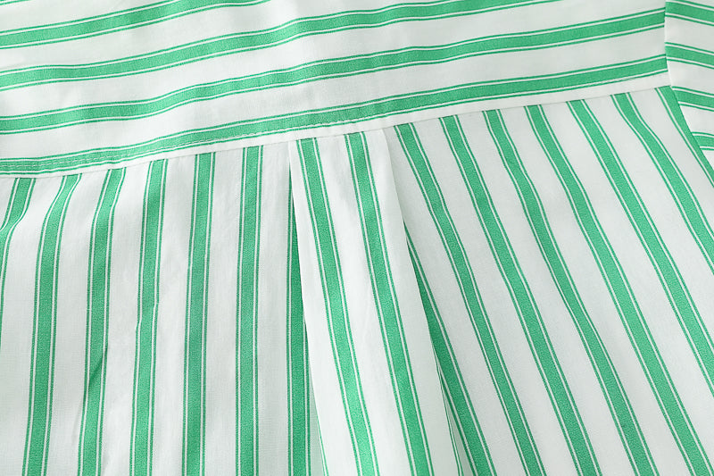 Boys Green Striped Spread Collar Shirt With Shorts