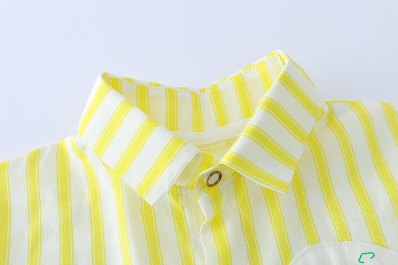 Boys Yellow & White Vertical Striped Shirt & Shorts