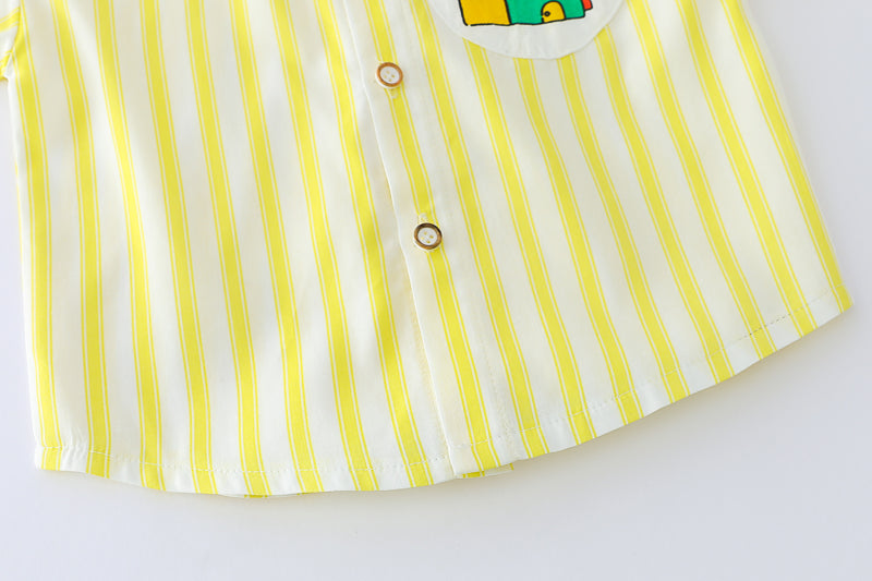 Boys Yellow & White Vertical Striped Shirt & Shorts