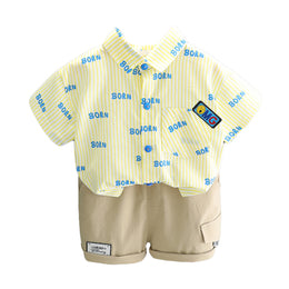 Boys Shirt Collar Short Sleeves Printed Shirt with Shorts