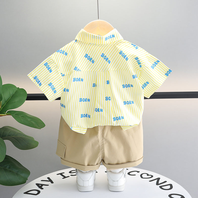 Boys Shirt Collar Short Sleeves Printed Shirt with Shorts