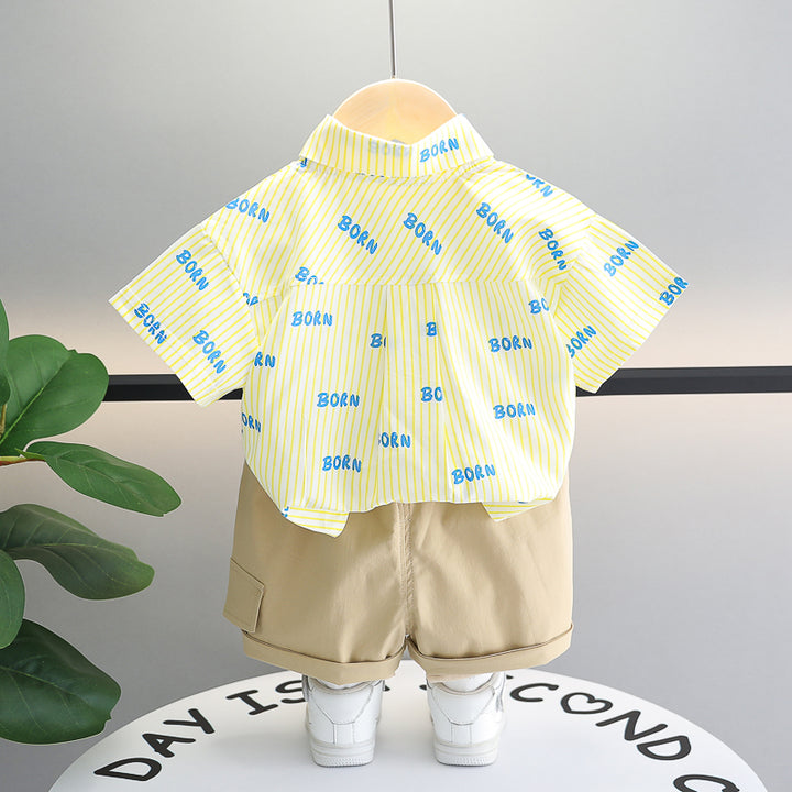 Boys Shirt Collar Short Sleeves Printed Shirt with Shorts