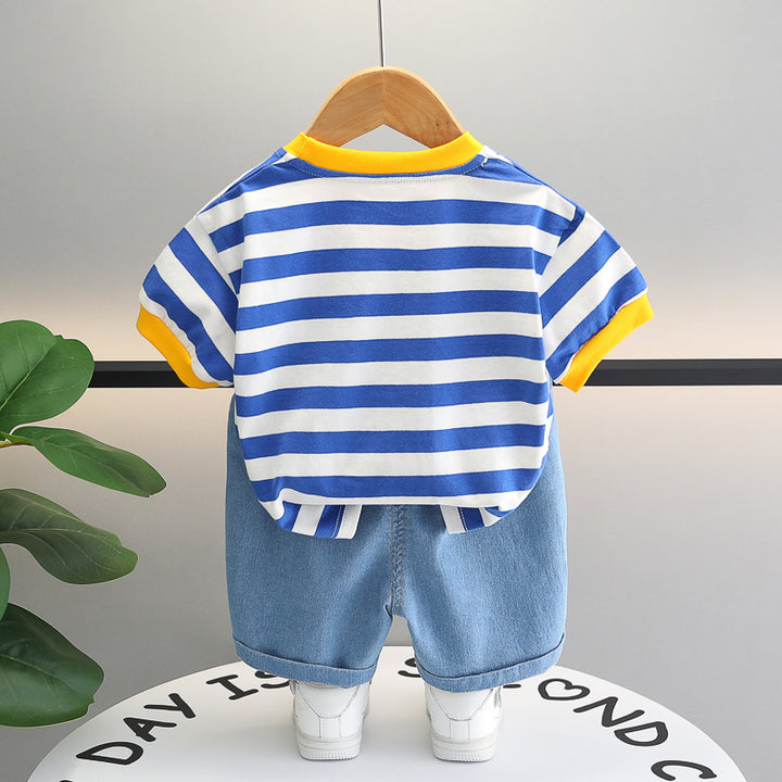 Boys Striped Round Neck T-shirt With Shorts