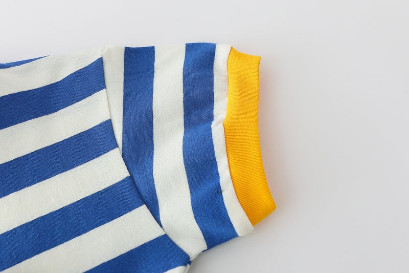 Boys Striped Round Neck T-shirt With Shorts