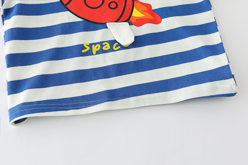Boys Striped Round Neck T-shirt With Shorts