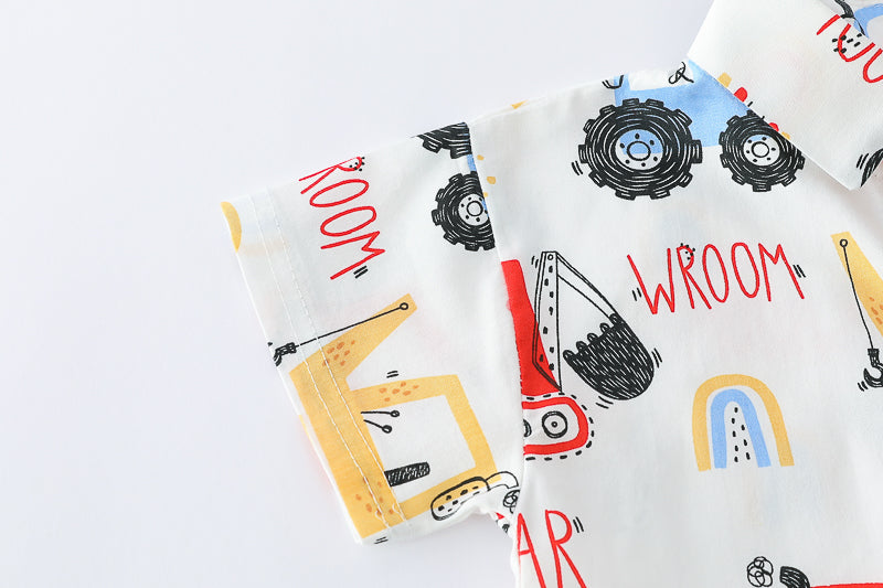Boys Shirt Collar Short Sleeves Printed Shirt with Shorts