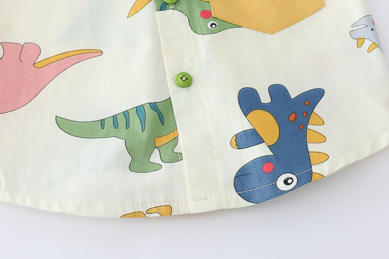 Boys Yellow & White Printed Shirt Collar Shirt with Shorts