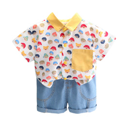 Boys White & Blue Printed T-shirt with Shorts