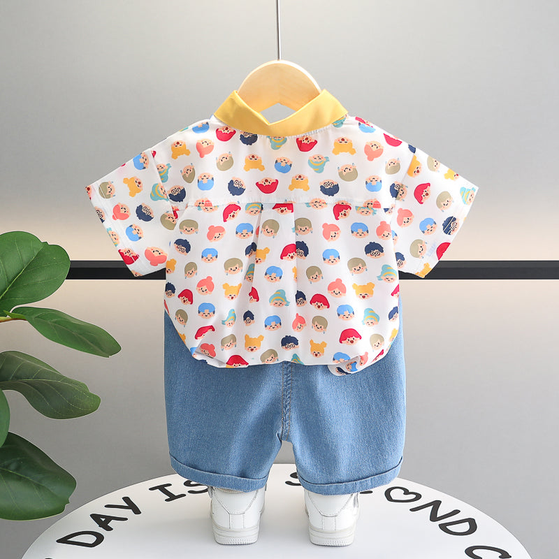 Boys White & Blue Printed T-shirt with Shorts