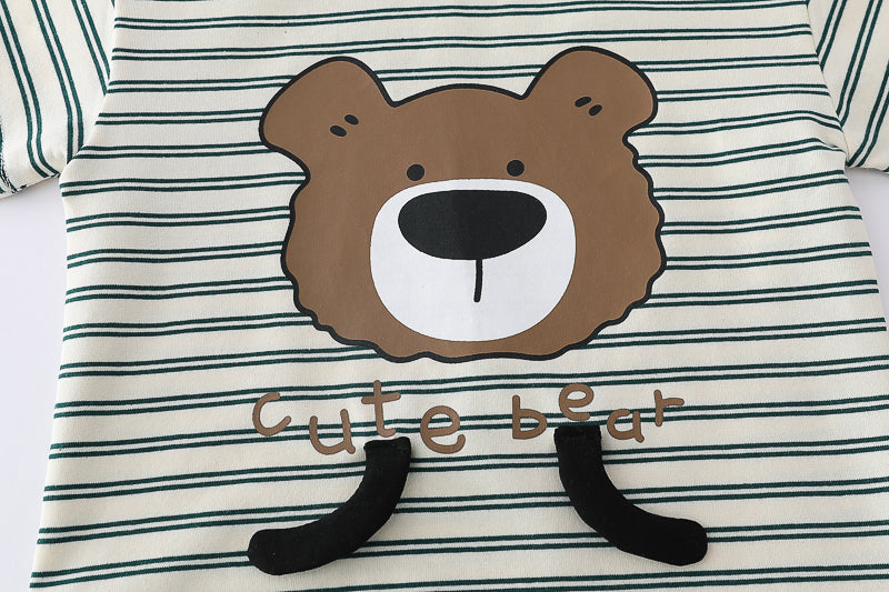 Boys White & Beige Striped T-shirt with Shorts