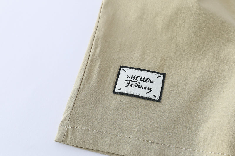 Boys White & Beige Striped T-shirt with Shorts