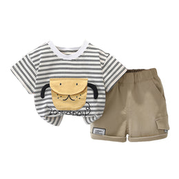 Boys White & Khaki Striped T-shirt with Shorts
