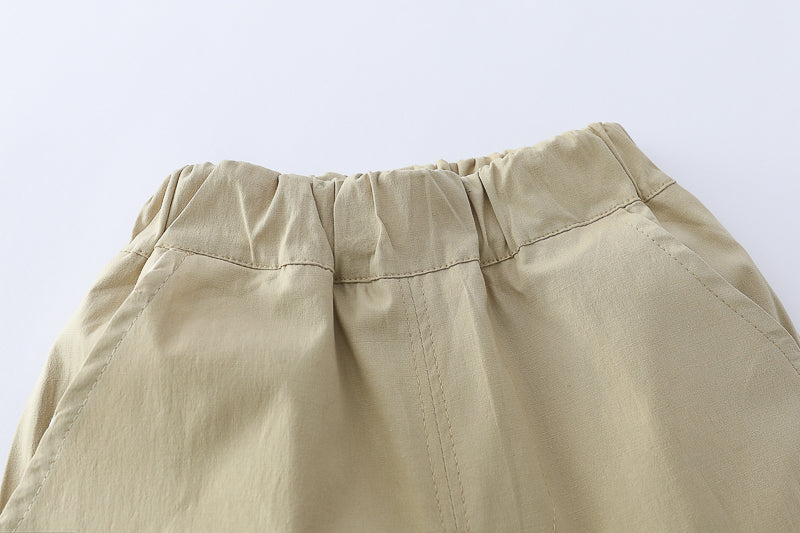 Boys White & Khaki Striped T-shirt with Shorts
