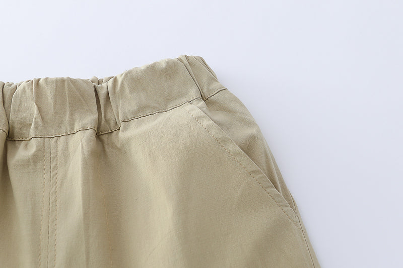 Boys White & Khaki Striped T-shirt with Shorts