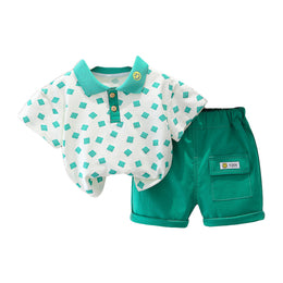 Boys Green & White Printed Top with Shorts