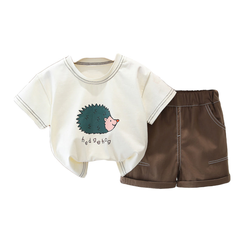 Boys Round Neck Short Sleeves Printed T-shirt with Shorts