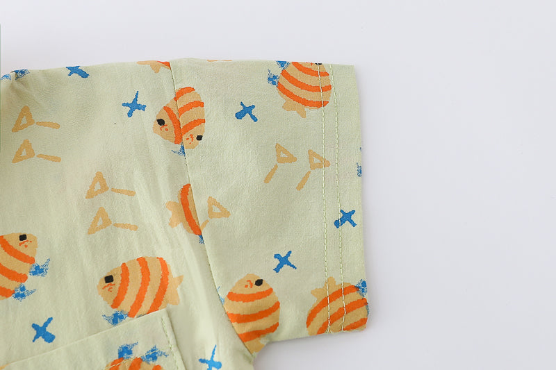 Boys Off White & Blue Printed Shirt with Shorts