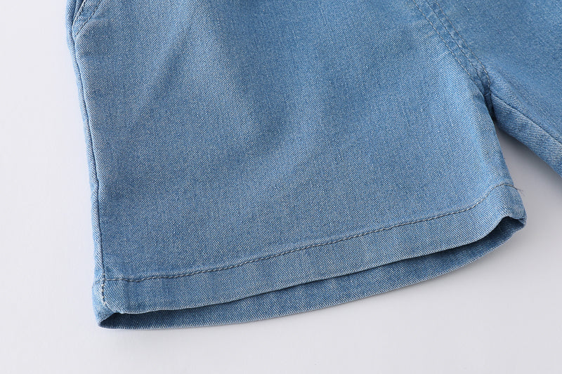Boys Off White & Blue Printed Shirt with Shorts