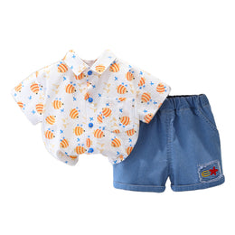 Boys white Printed Shirt with Shorts