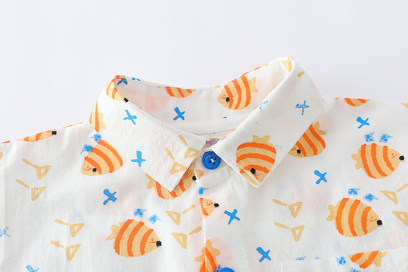 Boys white Printed Shirt with Shorts