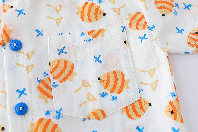 Boys white Printed Shirt with Shorts