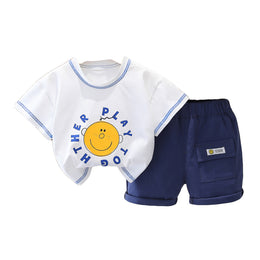 Boys White & Blue Printed T-shirt with Shorts