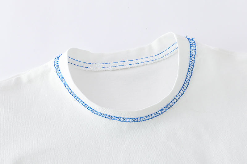 Boys White & Blue Printed T-shirt with Shorts
