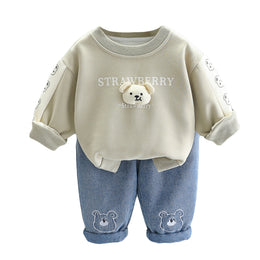 Boys Self Design Round Neck T-shirt with Trousers