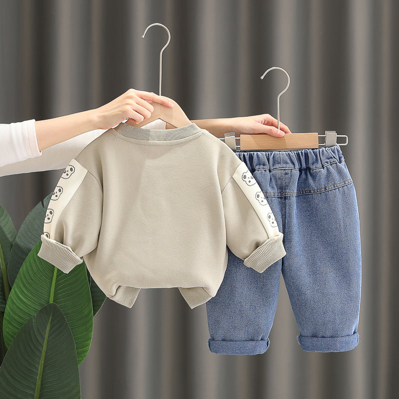 Boys Self Design Round Neck T-shirt with Trousers