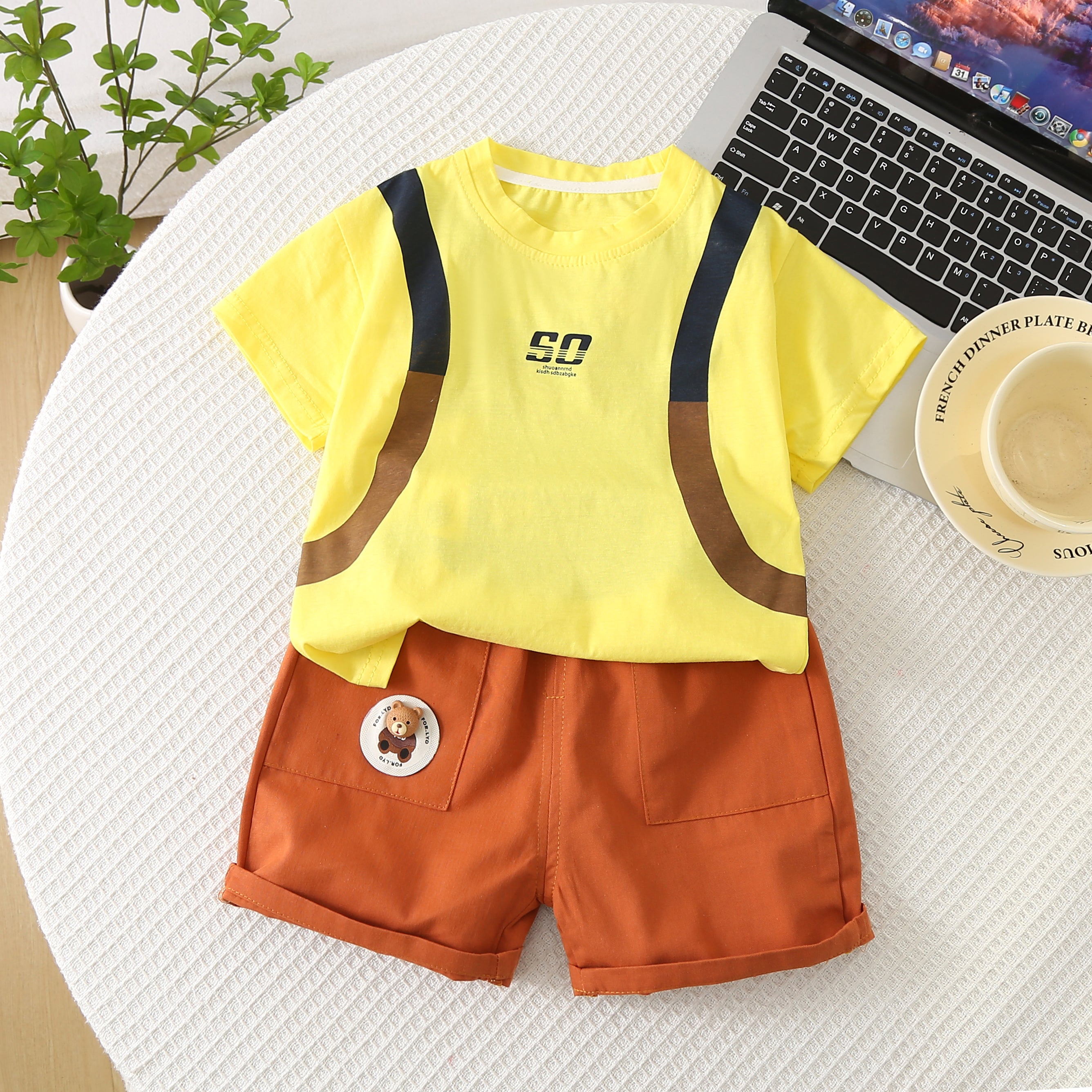 Solid T-shirt and Shorts Set