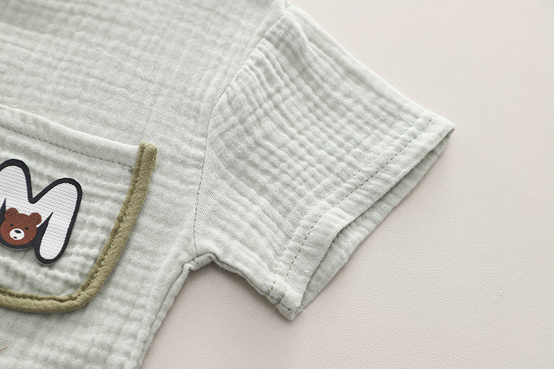 Boys Olive Green & White T-shirt With Shorts