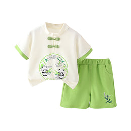 Boys Printed Mandarin Collar T-shirt with Shorts